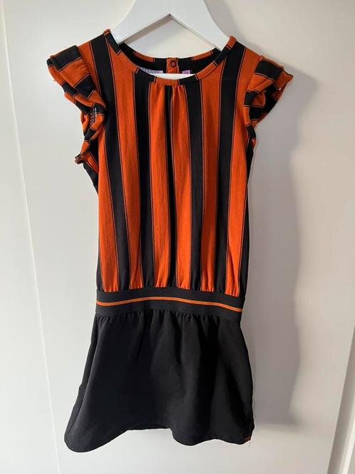 ⸻  Z8 gestreepte jurk – roestbruin/zwart – maat 116/122, Kinderen en Baby's, Kinderkleding | Maat 116, Zo goed als nieuw, Meisje
