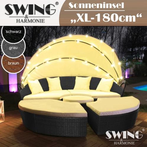 Zonne eiland Ø 180 met LED verlichting + beschermhoes, Tuin en Terras, Tuinsets en Loungesets, Nieuw, Loungeset, Rotan, Verzenden