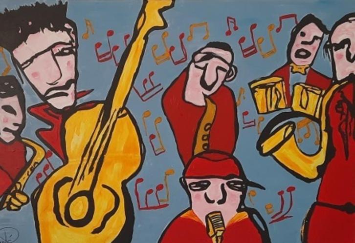 Groot canvas Herman Brood stijl, Antiek en Kunst, Kunst | Schilderijen | Modern, Ophalen of Verzenden