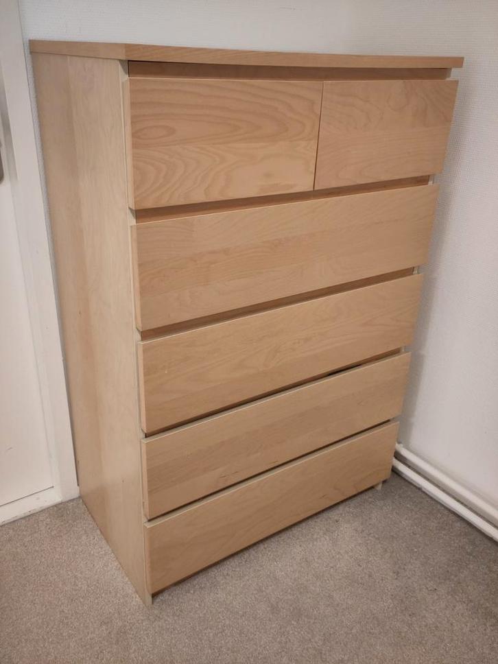 IKEA Malm ladekast 6 lades wit eiken fineer, Huis en Inrichting, Kasten | Dressoirs, Zo goed als nieuw, 50 tot 100 cm, 25 tot 50 cm