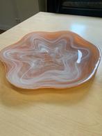 Vintage Art Glass Schaal Oranje Wit Golvend Design, Ophalen of Verzenden