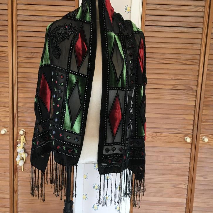 Vintage doorzichtig met fluweel sjaal/omslagdoek, Kleding | Dames, Mutsen, Sjaals en Handschoenen, Zo goed als nieuw, Sjaal, Maat 46/48 (XL) of groter