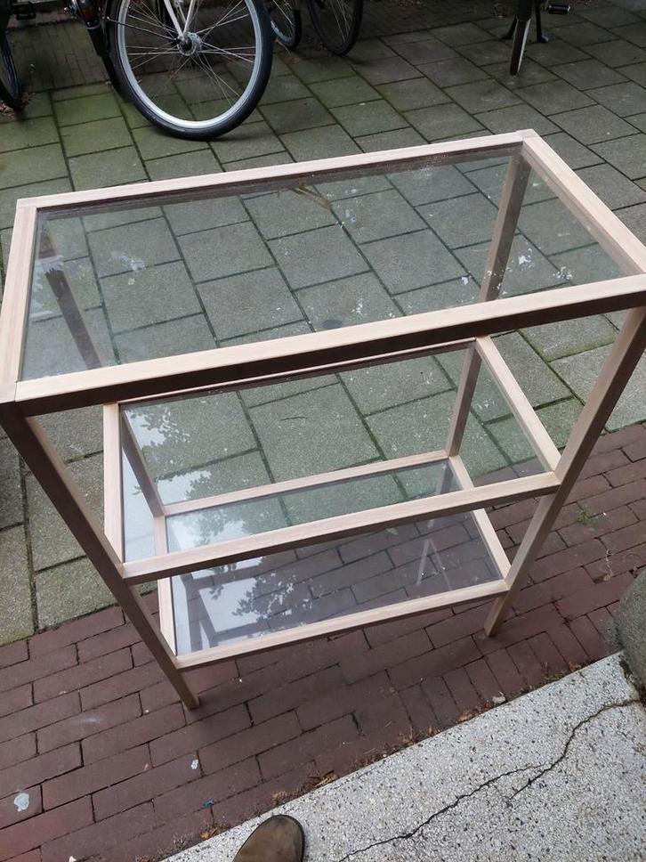 Glazen Wandrek met Houten Frame, Huis en Inrichting, Woonaccessoires | Wandplanken en Boekenplanken, Zo goed als nieuw, Ophalen
