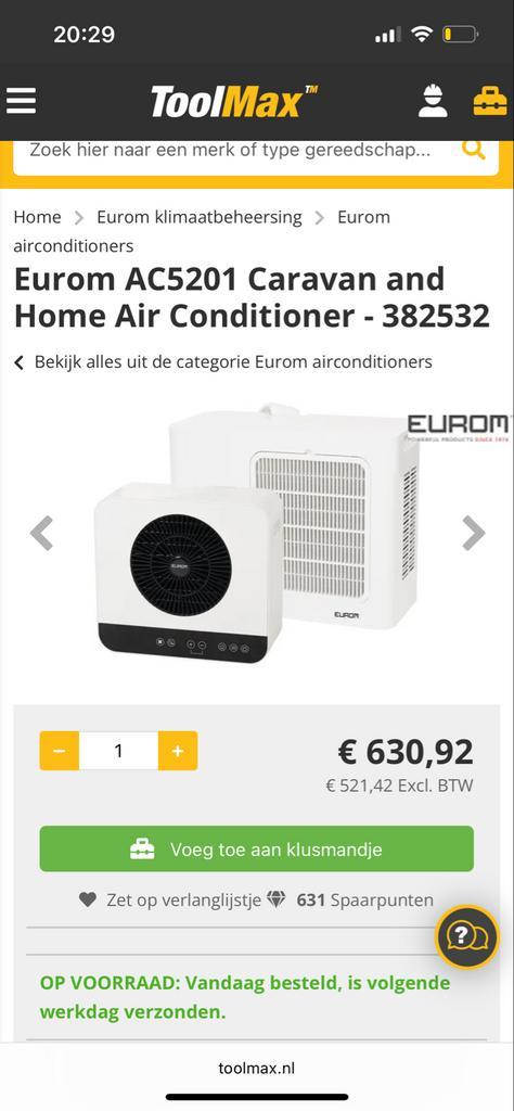 Eurom AC5201 Caravan Airco - bijna Nieuw!, Caravans en Kamperen, Kampeeraccessoires, Zo goed als nieuw, Ophalen of Verzenden