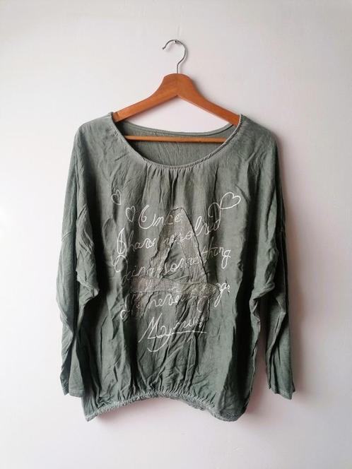 Longsleeve groen wijd met smalle rekbare mouwen, maat L, Kleding | Dames, T-shirts, Gedragen, Maat 42/44 (L), Groen, Lange mouw