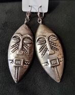 Vintage Tiki oorbellen masker tribal 925 sterling zilver, Hangers, Verzenden, Zo goed als nieuw, Met edelsteen