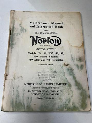 Norton Instructie boekje Type 50, ES2, 88,99,650SS,750 Atlas