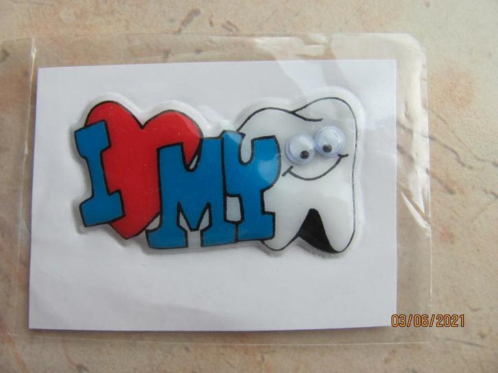 NIEUW in verpakking 1 x 3D Sticker I love my TEETH tand kies, Verzamelen, Stickers, Nieuw, Overige typen, Ophalen of Verzenden