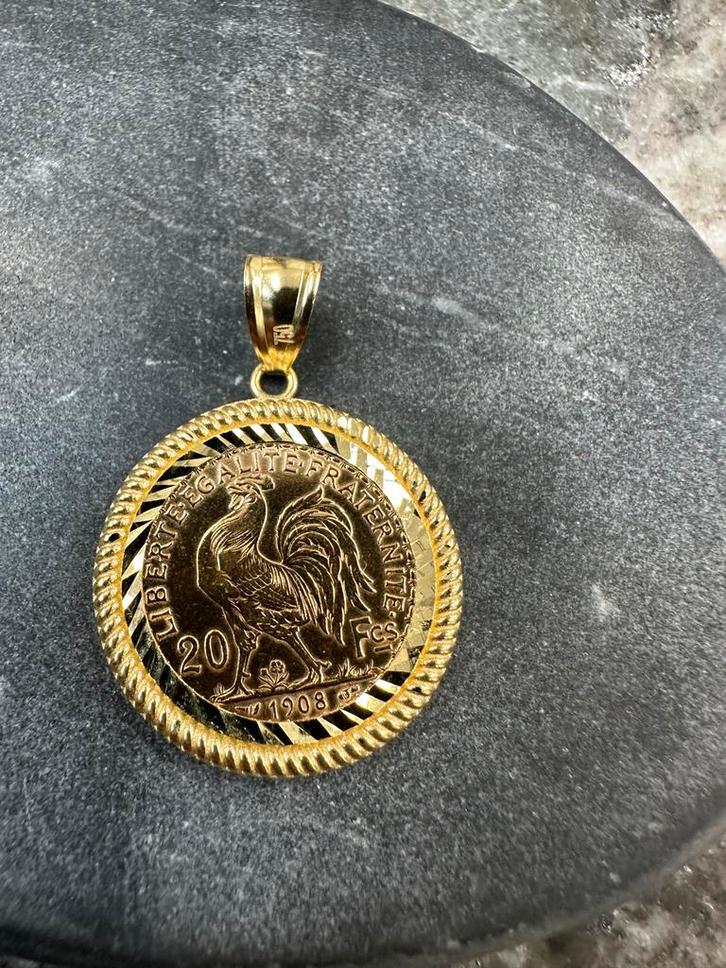 Gouden Hanger met 22k Gouden Munt - 18k Gouden Montuur, Sieraden, Tassen en Uiterlijk, Kettinghangers, Nieuw, Goud, Ophalen of Verzenden