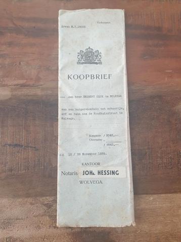 Oude antieke koopbrief Raadhuisstraat Wolvega beschikbaar voor biedingen