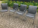 6 leren eetkamerstoelen, Ophalen, Gebruikt, Bruin, Metaal