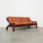 Vintage deense bank jaren 70 design leer 70s, Ophalen, Gebruikt, Tweepersoons, Nvt