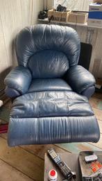 2x Blauwe Leren Fauteuils, Huis en Inrichting, Ophalen, Gebruikt, Leer, 75 tot 100 cm