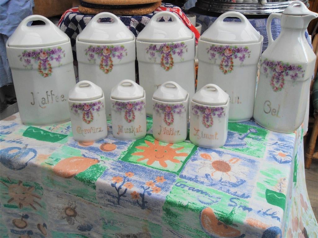 kruidenpotten/ voorraadpotten/ keukenset porselein, Antiek en Kunst, Ophalen of Verzenden