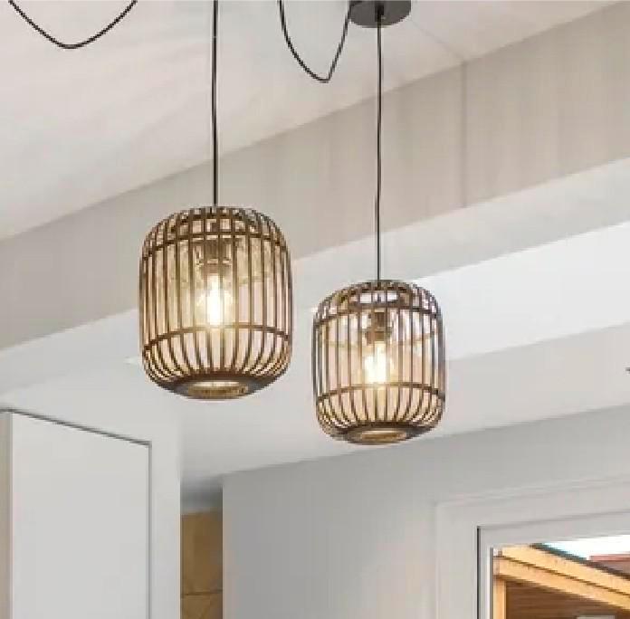 Set zwarte bamboe hanglampen, Huis en Inrichting, Lampen | Hanglampen, Gebruikt, Minder dan 50 cm, Ophalen