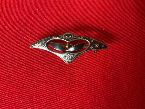 ANTIEKE ART DECO ART NOUVEAU JUGENDSTIl BROCHE, NIELLO, Sieraden, Tassen en Uiterlijk, Antieke sieraden, Broche, Zilver, Ophalen of Verzenden