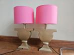 2 bijzet lampjes met roze kap, Huis en Inrichting, Lampen | Tafellampen, Ophalen of Verzenden, Gebruikt, Minder dan 50 cm