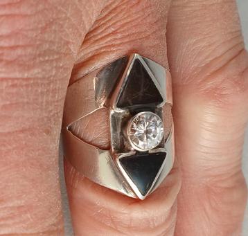 Zilveren ring met onyx en steen 19,5 mm antiek 925 zilver beschikbaar voor biedingen
