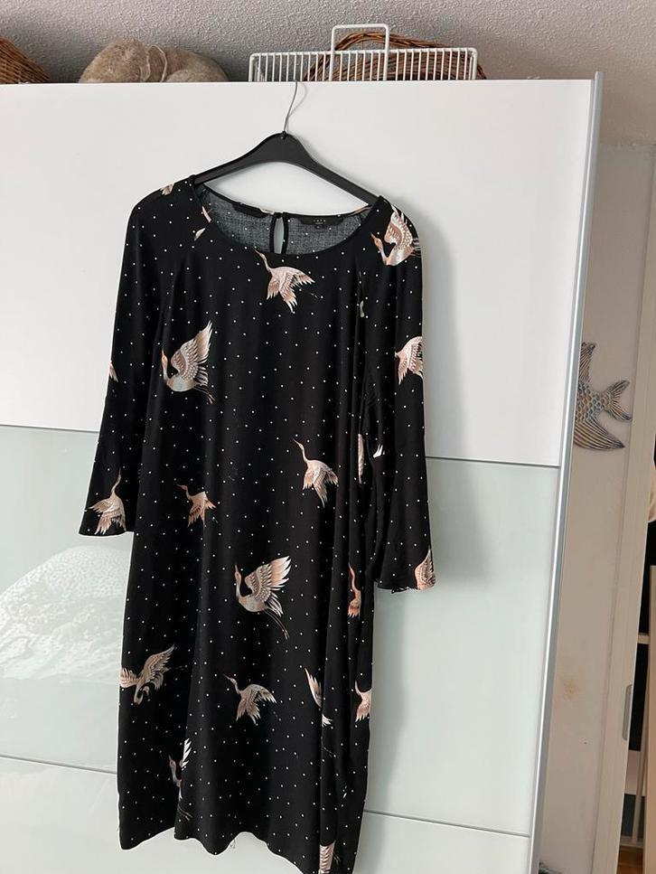 Yaya jurk maat 40 - zwart stippen/vogels, Kleding | Dames, Jurken, Gedragen, Maat 38/40 (M), Zwart, Knielengte, Ophalen of Verzenden