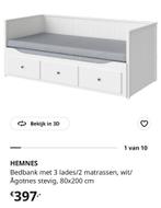 HEMNES Bedbank met 3 lades, wit, 80x200 cm, Huis en Inrichting, Slaapkamer | Bedden, Ophalen, Gebruikt, Wit, Tweepersoons