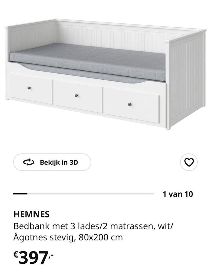 HEMNES Bedbank met 3 lades, wit, 80x200 cm, Huis en Inrichting, Slaapkamer | Bedden, Gebruikt, Tweepersoons, 80 cm, 200 cm, Hout