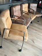 6 Stoere leren eetkamerstoelen model soda van Goossens, Huis en Inrichting, Stoelen, Ophalen, Gebruikt, Stoer, Bruin