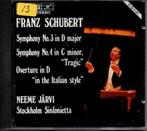 Schubert: Symfonieën 3 & 4, Ouverture / N.Järvi, Ophalen of Verzenden, Romantiek, Zo goed als nieuw, Orkest of Ballet
