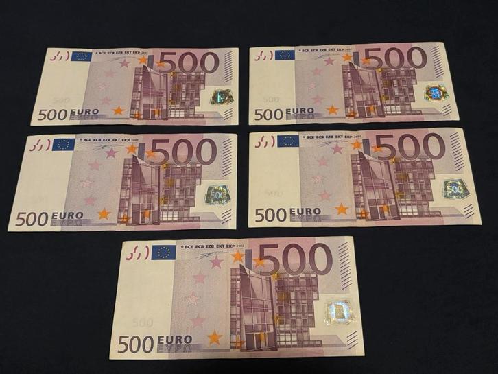 5 biljetten van € 500 / 500 euro met handtekening Duisenberg, Postzegels en Munten, Bankbiljetten | Europa | Eurobiljetten, Setje