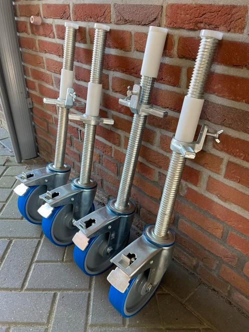 4 Nieuwe dubbel geremde steigerwielen, Doe-het-zelf en Verbouw, Steigers, Nieuw, Rolsteiger of Kamersteiger, Ophalen