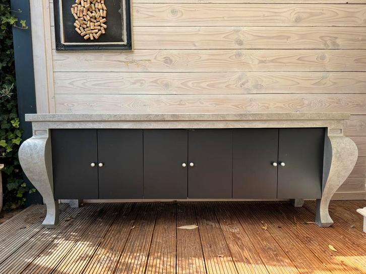 Zilver barok dressoir met zwarte kastjes, Huis en Inrichting, Kasten | Dressoirs, Gebruikt, 200 cm of meer, 25 tot 50 cm, Met deur(en)