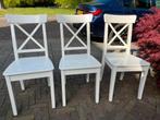 3x Ikea houten eetkamerstoelen wit, Ophalen, Gebruikt, Drie, Wit
