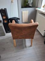 Vintage fauteuil met bruine bekleding, Hout, Gebruikt, Minder dan 75 cm, Vintage