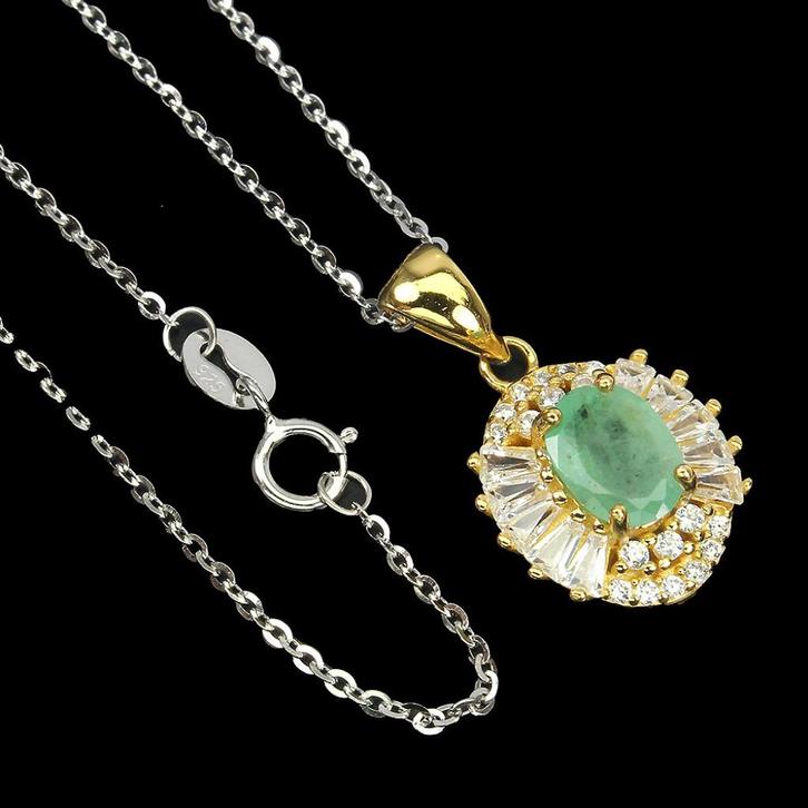kettinghanger en ketting 925 zilver 14 k verguld Smaragd, Sieraden, Tassen en Uiterlijk, Kettinghangers, Nieuw, Zilver, Groen