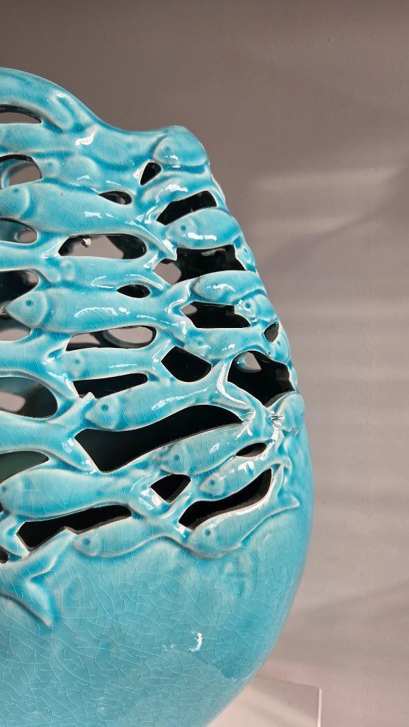 Vintage grote vaas keramiek met vissen, Huis en Inrichting, Woonaccessoires | Vazen, Zo goed als nieuw, Overige kleuren, Minder dan 50 cm