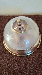 Vintage plafondlamp koper, goudkleurig met  melkglazen kap, Huis en Inrichting, Lampen | Plafondlampen, Ophalen of Verzenden, Gebruikt