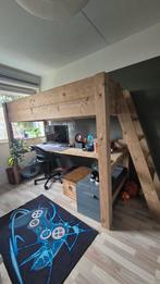 Steigerhouten Hoogslaper met Bureau, Huis en Inrichting, Slaapkamer | Stapelbedden en Hoogslapers, Ophalen