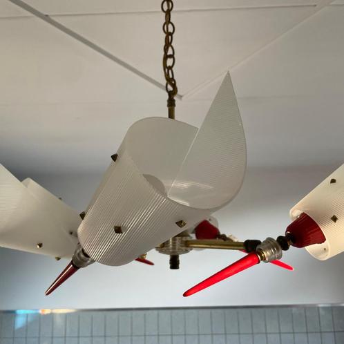 coole vintage hanglamp/kroonluchter, Huis en Inrichting, Lampen | Kroonluchters, Gebruikt, Kunststof, Metaal, Ophalen of Verzenden