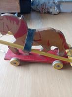 vintage houten trekpaard met wagen, Antiek en Kunst, Ophalen of Verzenden