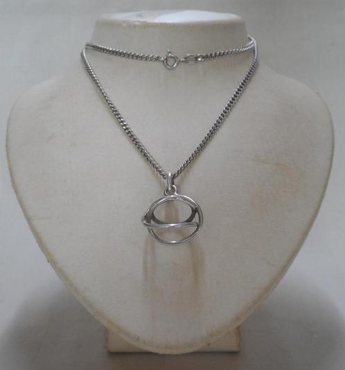 Zilveren ketting met modernist hanger nr.1077, Sieraden, Tassen en Uiterlijk, Kettingen, Zo goed als nieuw, Zilver, Zilver, Met hanger