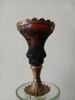 Rode glazen kelk vaas messing voet en glazen staafjes, Huis en Inrichting, Woonaccessoires | Vazen, Ophalen, Gebruikt, Overige kleuren
