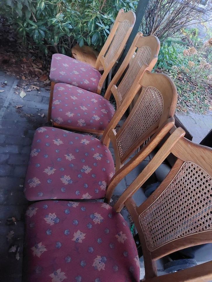 4 Eetkamerstoelen Lichteiken met Riet - Gratis Afhalen, Antiek en Kunst, Antiek | Meubels | Stoelen en Banken, Ophalen