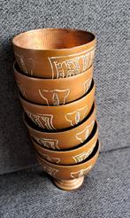 6 gedecoreerde koperen eierdopjes, Ophalen of Verzenden