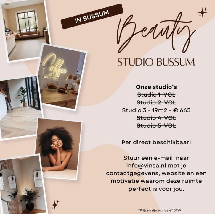 Beauty Studio voor zelfstandige in Bussum te huur (all-in), Diensten en Vakmensen, Welzijn | Overige