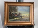 Sfeervol Rivierlandschap met Zeilboot, Gesigneerd EAR, 1930, Antiek en Kunst, Kunst | Schilderijen | Klassiek, Ophalen of Verzenden