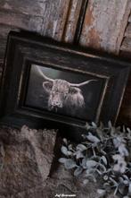Stoer fotolijstje in robuust zwart met schotse hooglander., Huis en Inrichting, Woonaccessoires | Overige, Www.jufbrocante.nl