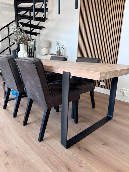 Leren eetkamer stoelen 4 stuks - BePureHome Rodeo Grijs, Antiek en Kunst, Antiek | Meubels | Stoelen en Banken, Ophalen