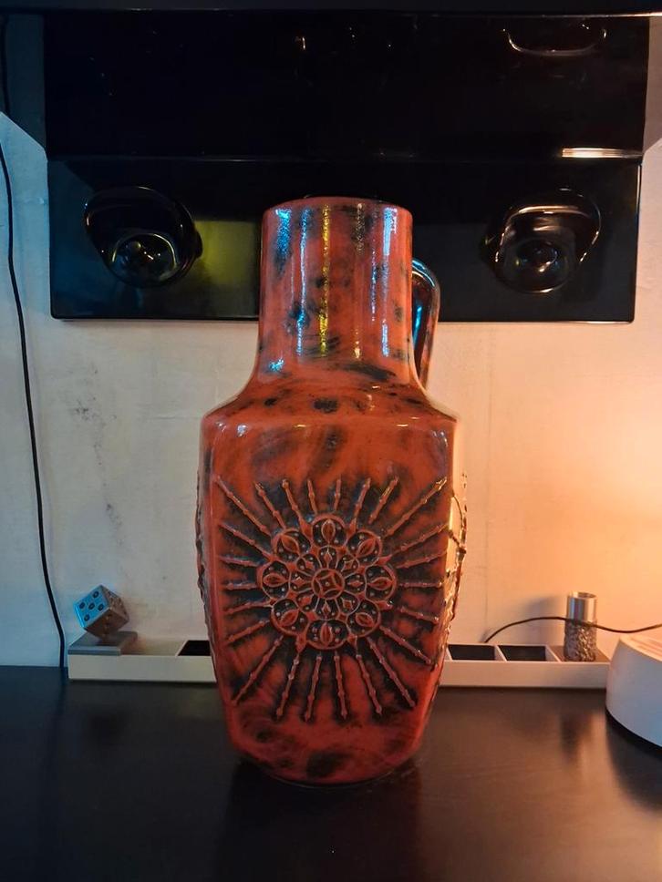 West Germany Fat Lava Vaas Walter Gerhards J70, Huis en Inrichting, Woonaccessoires | Vazen, Gebruikt, Oranje, Minder dan 50 cm