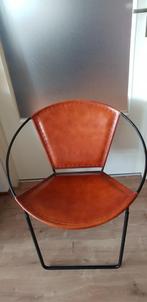 Te koop; cognac leren stoeltje + cognac leren lectuurbak, Ophalen, Overige kleuren, Leer, Zo goed als nieuw