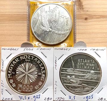 Hongarije 3x 500 1000 & 5000 Forint tot. 91 gram .925 zilver beschikbaar voor biedingen