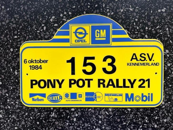 Bordje Pony Pot Rally 21. 6-10-1984 A.S.V. Kennemerland., Verzamelen, Merken en Reclamevoorwerpen, Gebruikt, Reclamebord, Ophalen of Verzenden